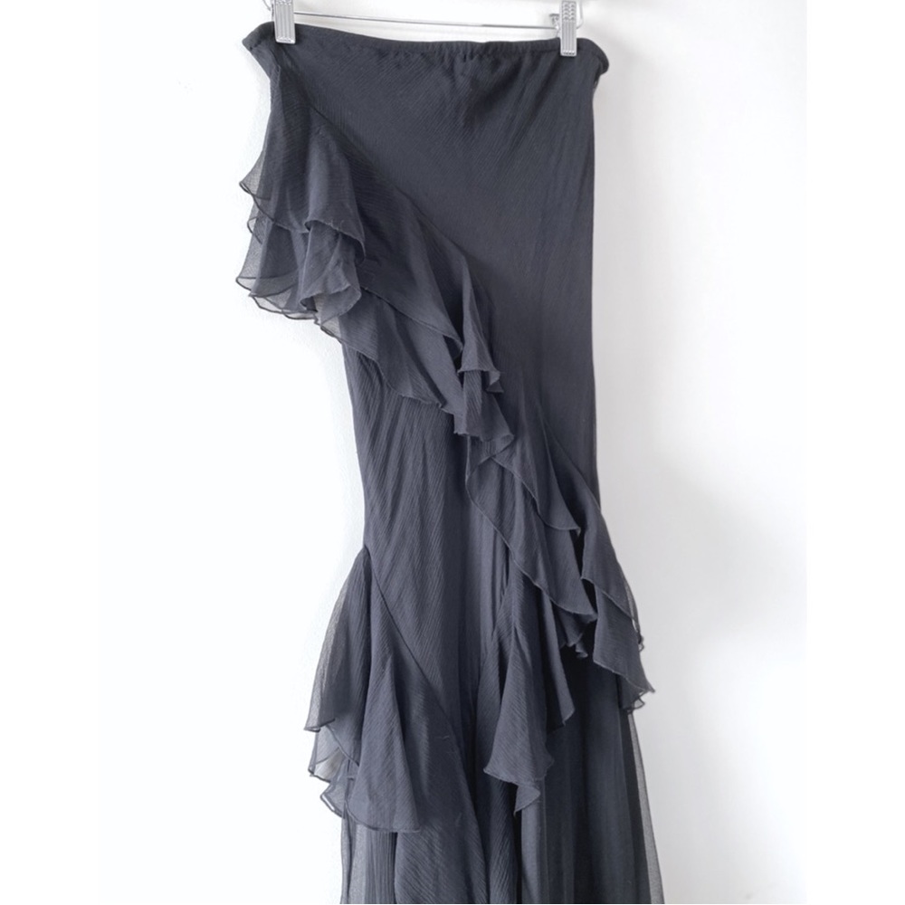 Vintage 100% Silk Strapless Ruffle Beaded Maxi Formal Dress, Black - Size XS - Picture 5 of 11